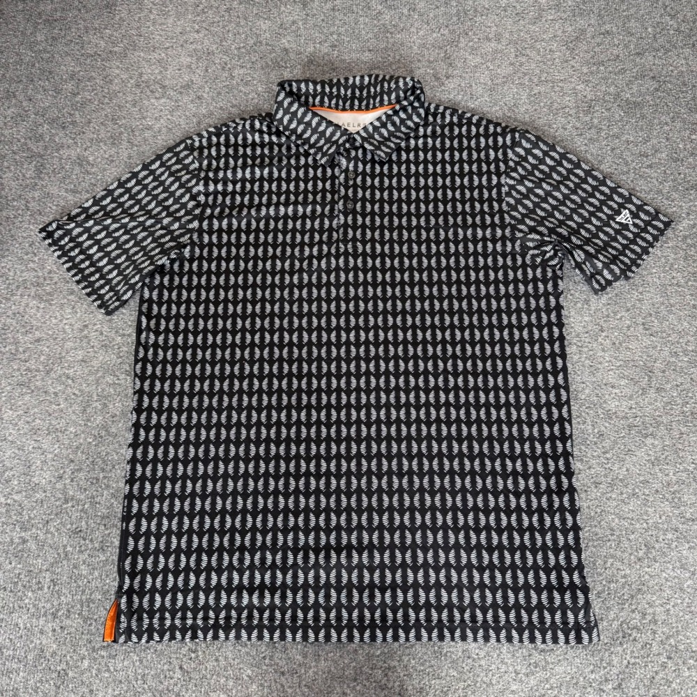 Maelreg Men Medium Black Geometric Golf Polo Shirt Stretch Short Sleeve Athletic
